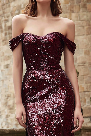 Off the Shoulder Mermaid Burgundy Evening Dress